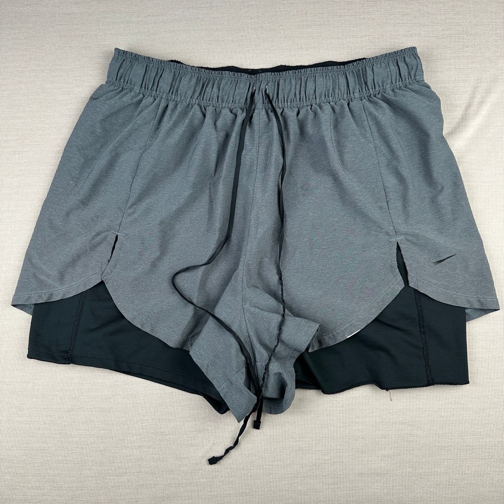 Nike Mens 2-in-1 Training Shorts Grey Black 1X Just Do It Waistband